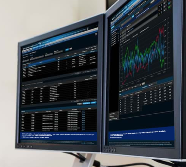 2 trading monitors with trading platform.